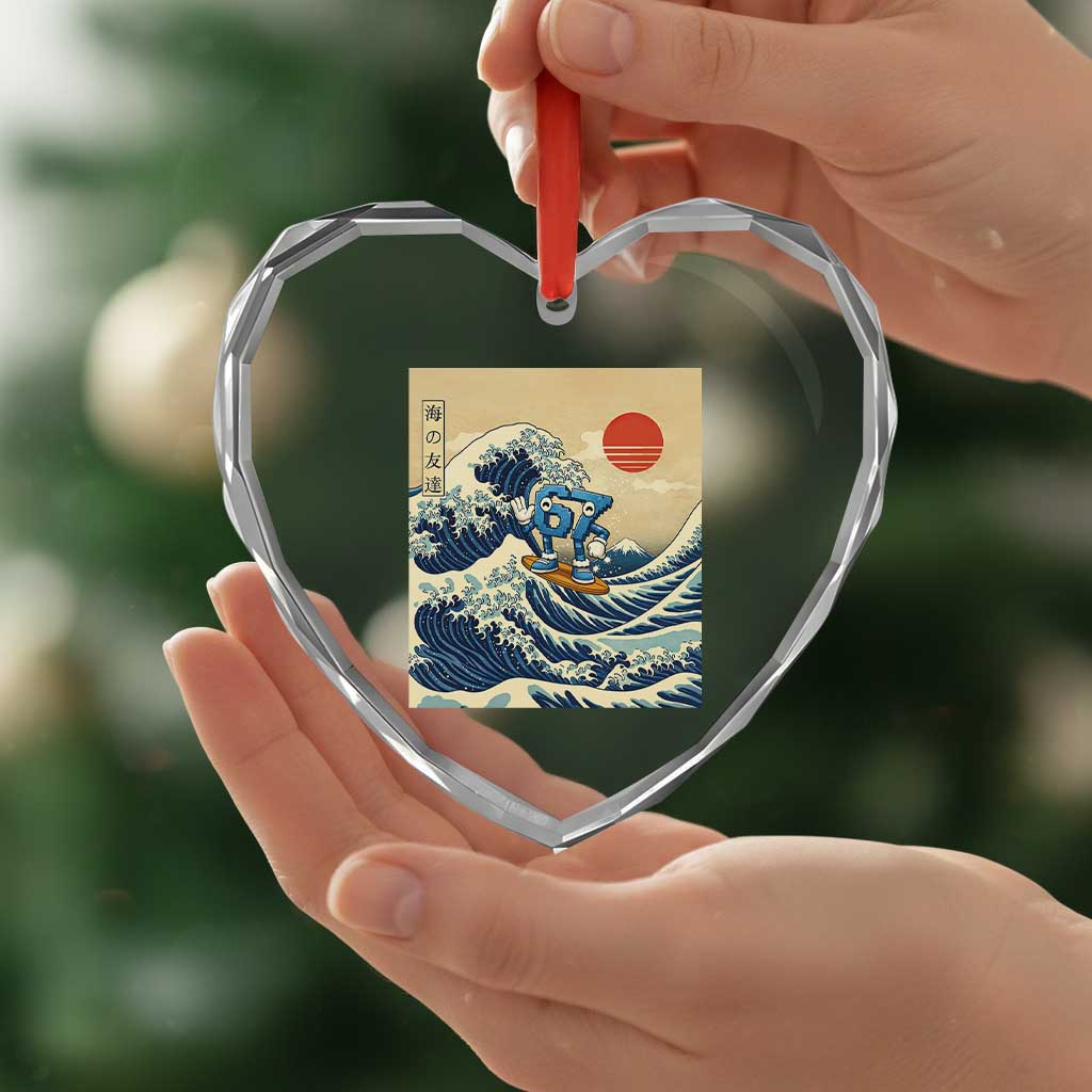 Funny Six Seven Surfing Heart Crystal Glass Ornament The Great Wave Kanagawa Japanese 67 Brainrot Meme TS14 Print Your Wear