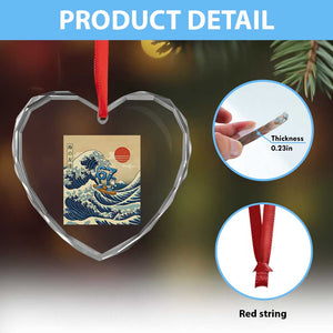 Funny Six Seven Surfing Heart Crystal Glass Ornament The Great Wave Kanagawa Japanese 67 Brainrot Meme TS14 Print Your Wear