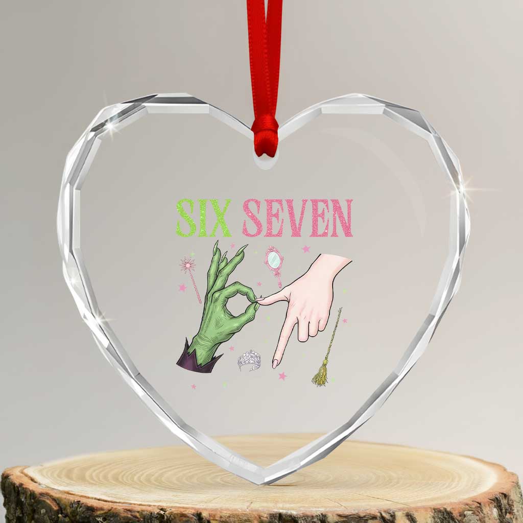Funny Six Seven Witch Pink And Green Broomstick Magic Wand Heart Crystal Glass Ornament TS11 Transparent Glass 3'' Heart Print Your Wear