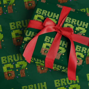 Funny Six Seven Wrapping Paper Roll 67 Meme 6 7 Boy Game Pixel Number TS10 Green Print Your Wear