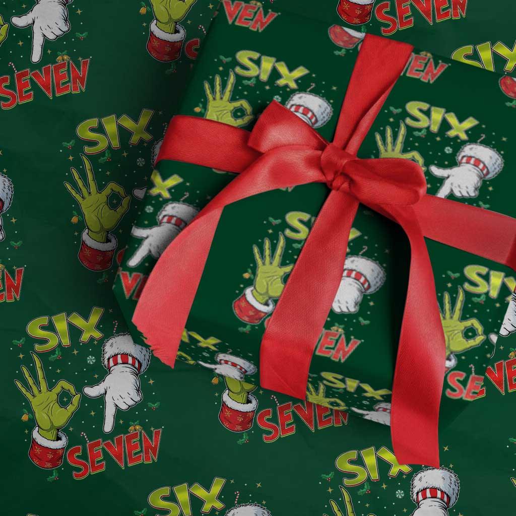 Funny Six Seven Xmas Wrapping Paper Roll 67 Meme Xmas Santa Elf Hand Gen Alpha TS11 Green Print Your Wear