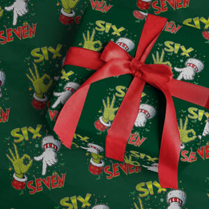 Funny Six Seven Xmas Wrapping Paper Roll 67 Meme Xmas Santa Elf Hand Gen Alpha TS11 Green Print Your Wear