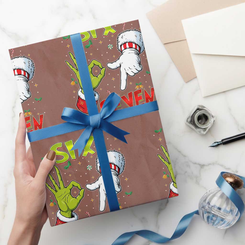 Funny Six Seven Xmas Wrapping Paper Roll 67 Meme Xmas Santa Elf Hand Gen Alpha TS11 Mocha Print Your Wear