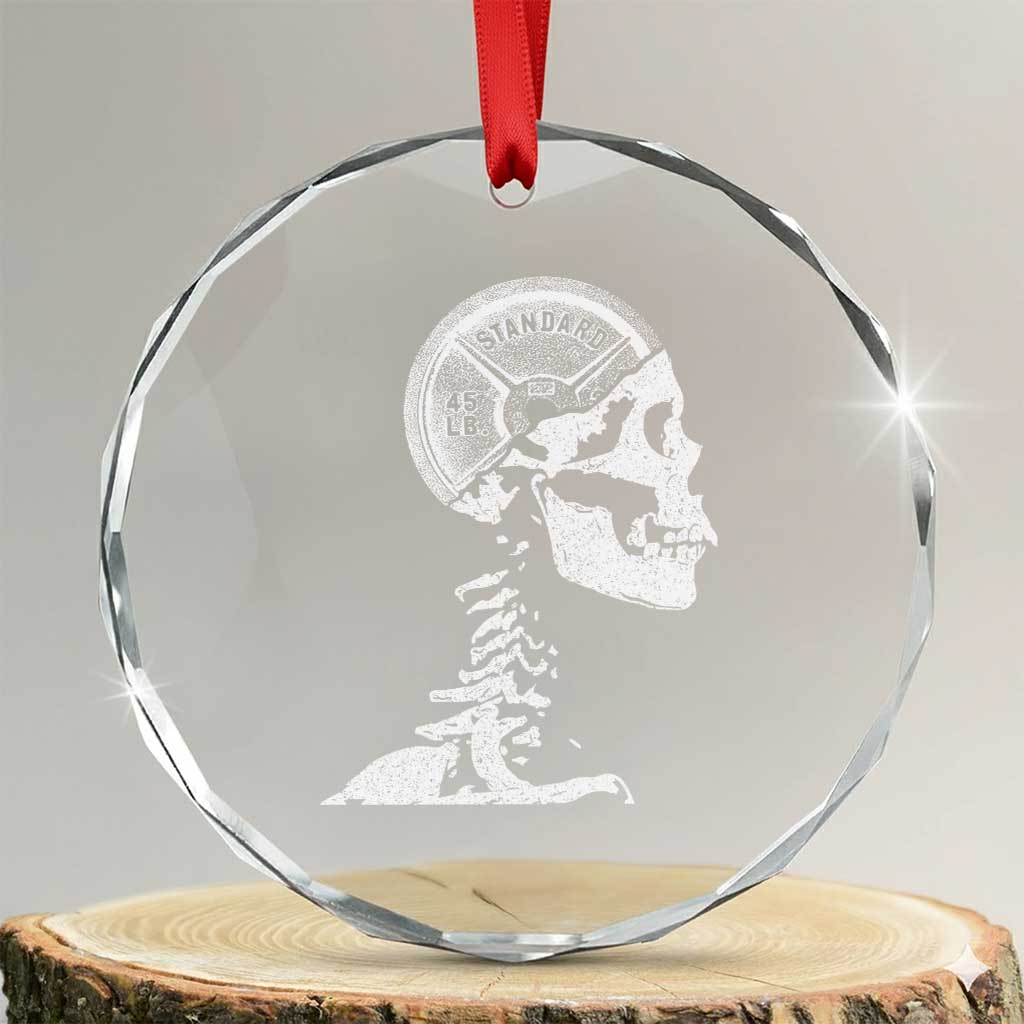 Funny Skeleton 45 lbs Plate Weight Lifting Gym Working Out Crystal Glass Ornament TS11 Transparent Glass 3'' Circle Print Your Wear