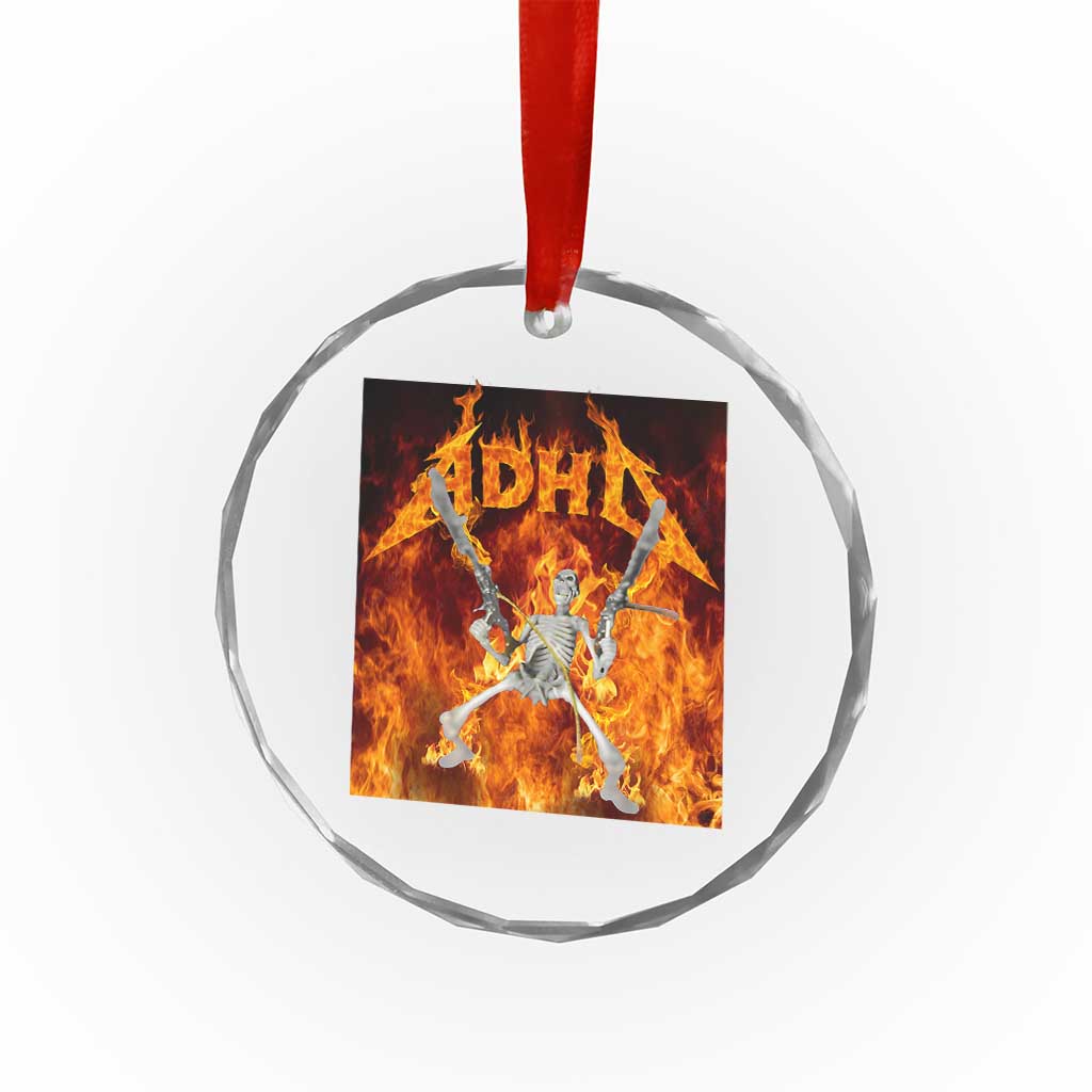 Funny Skeleton ADHD Crystal Glass Ornament Meme Flames Neurodivergent Gen Z TS10 Transparent Glass 3'' Circle Print Your Wear