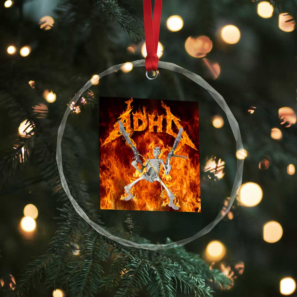 Funny Skeleton ADHD Crystal Glass Ornament Meme Flames Neurodivergent Gen Z TS10 Print Your Wear