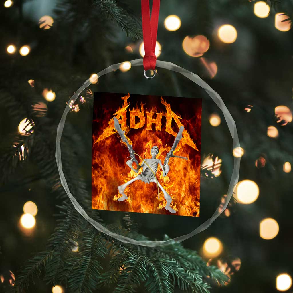 Funny Skeleton ADHD Crystal Glass Ornament Meme Flames Neurodivergent Gen Z TS10 Print Your Wear
