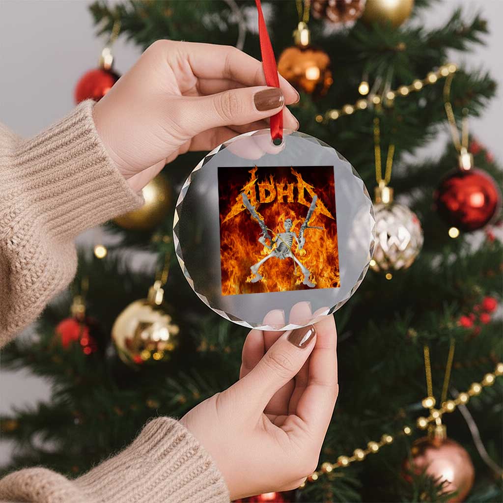 Funny Skeleton ADHD Crystal Glass Ornament Meme Flames Neurodivergent Gen Z TS10 Print Your Wear