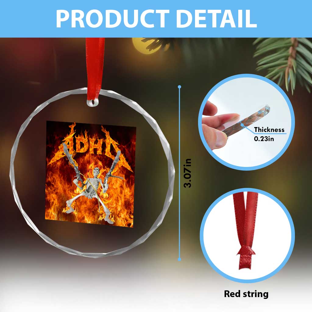 Funny Skeleton ADHD Crystal Glass Ornament Meme Flames Neurodivergent Gen Z TS10 Print Your Wear
