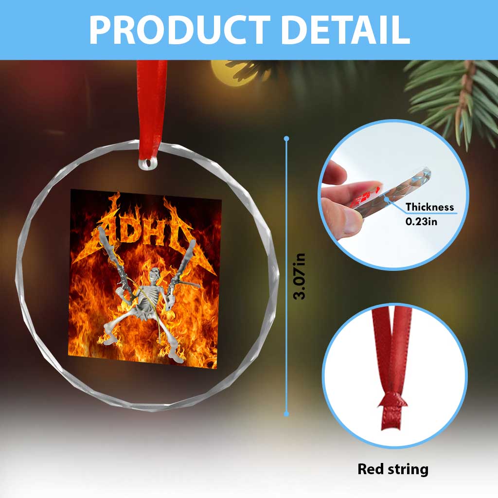 Funny Skeleton ADHD Crystal Glass Ornament Meme Flames Neurodivergent Gen Z TS10 Print Your Wear