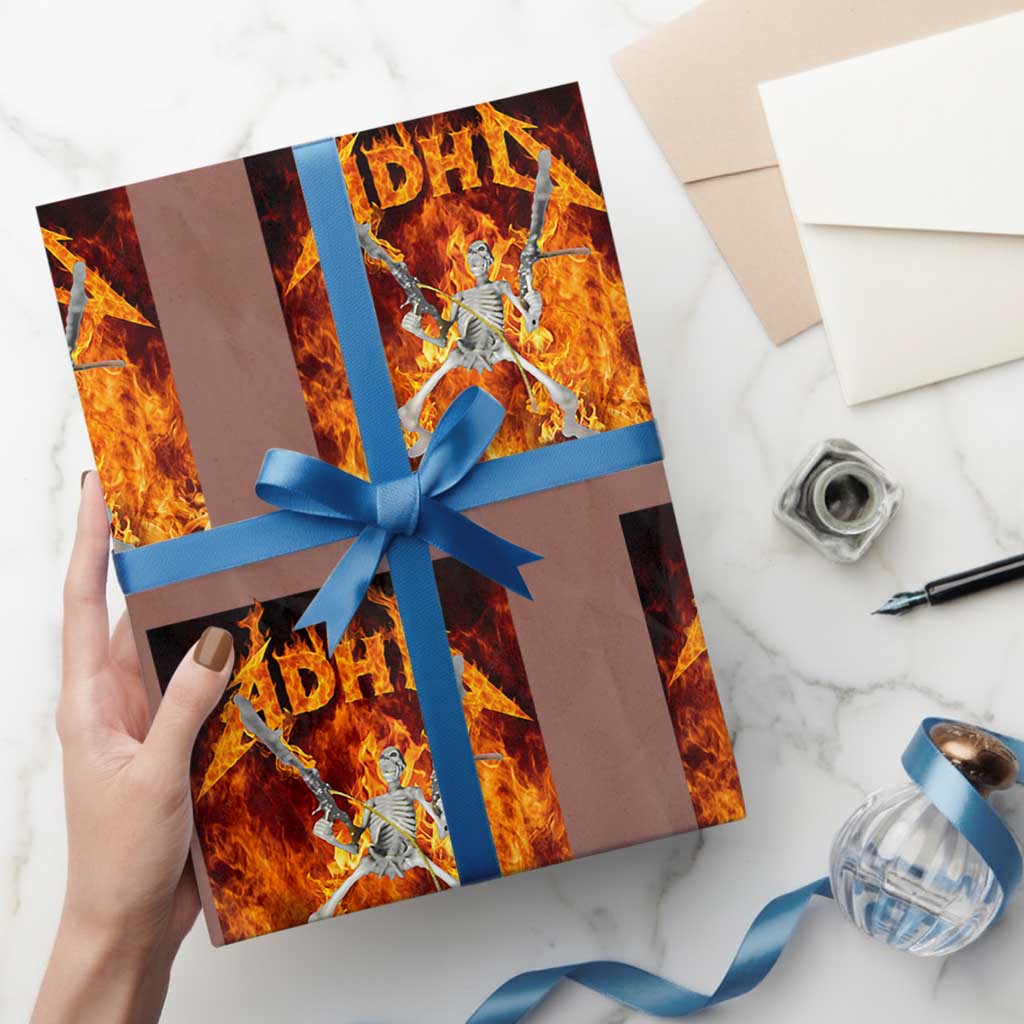Funny Skeleton ADHD Wrapping Paper Roll Meme Flames Neurodivergent Gen Z TS10 Mocha Print Your Wear