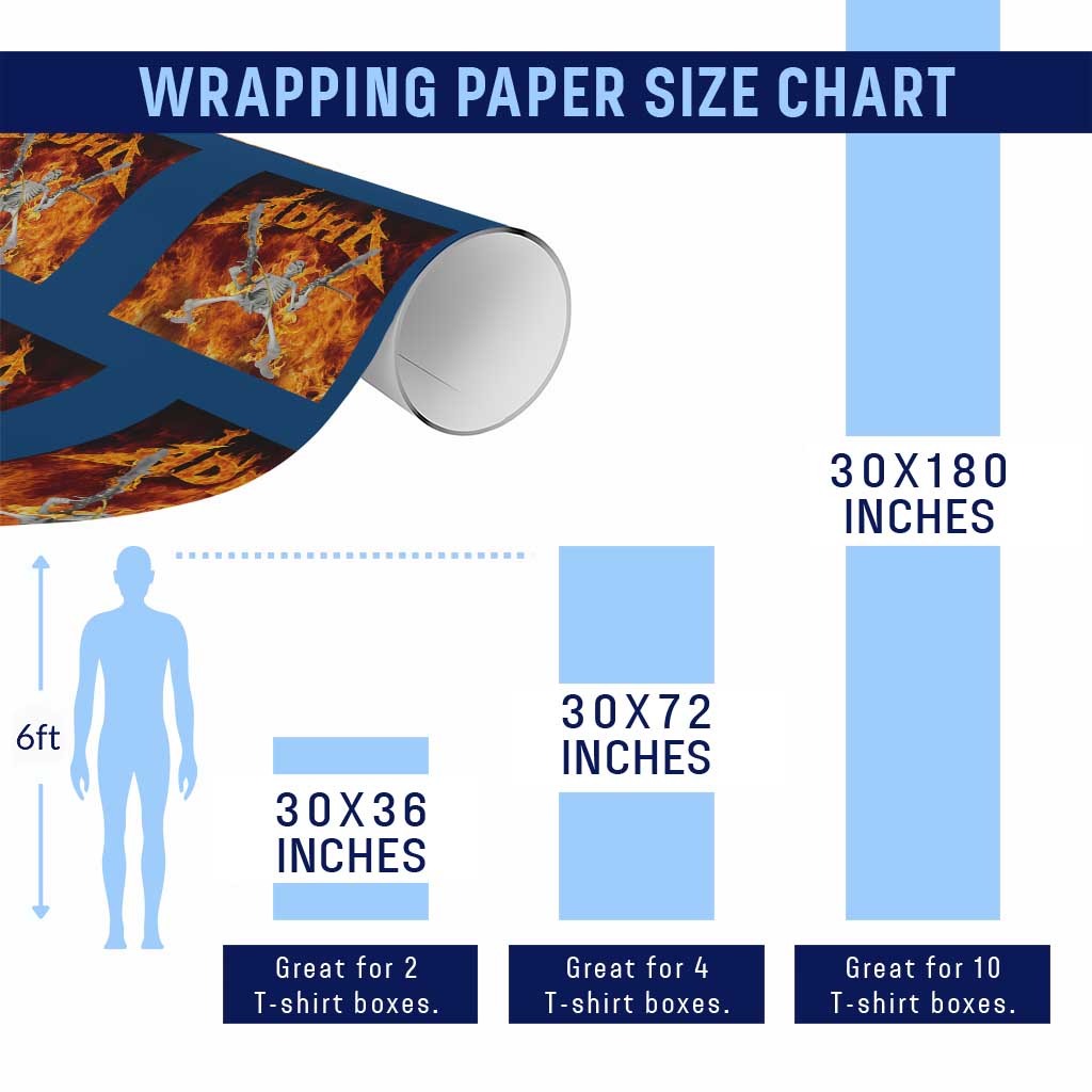 Funny Skeleton ADHD Wrapping Paper Roll Meme Flames Neurodivergent Gen Z TS10 Print Your Wear