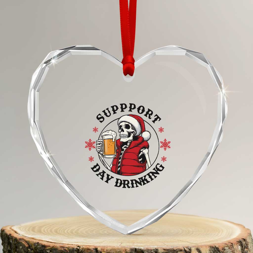 Funny Skeleton Beer Christmas Heart Crystal Glass Ornament Support Day Drinking TS14 Transparent Glass 3'' Heart Print Your Wear
