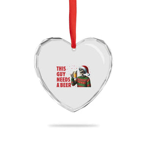 Funny Skeleton Beer Christmas Heart Crystal Glass Ornament This Guy Needs A Beer TS14 Print Your Wear