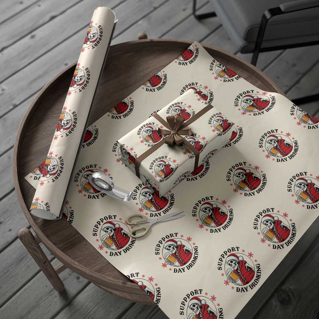 Funny Skeleton Beer Christmas Wrapping Paper Roll Support Day Drinking TS14 Beige Print Your Wear
