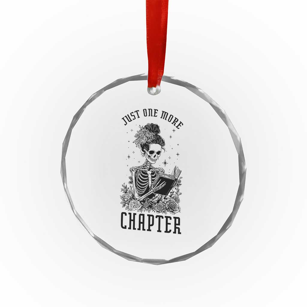Funny Skeleton Book Lover Crystal Glass Ornament Just One More Chapter