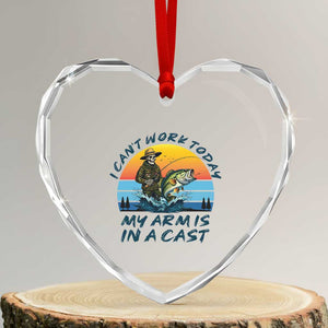 Funny Skeleton Camo Fishing Heart Crystal Glass Ornament I Can Not Work Today My Arm Is In A Cast TS14 Transparent Glass 3'' Heart Print Your Wear