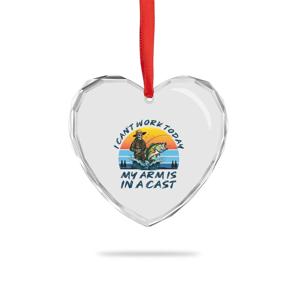 Funny Skeleton Camo Fishing Heart Crystal Glass Ornament I Can Not Work Today My Arm Is In A Cast TS14 Print Your Wear