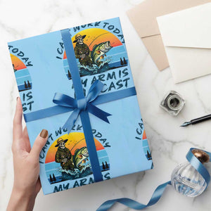 Funny Skeleton Camo Fishing Wrapping Paper Roll I Can Not Work Today My Arm Is In A Cast TS14 Light Blue Print Your Wear