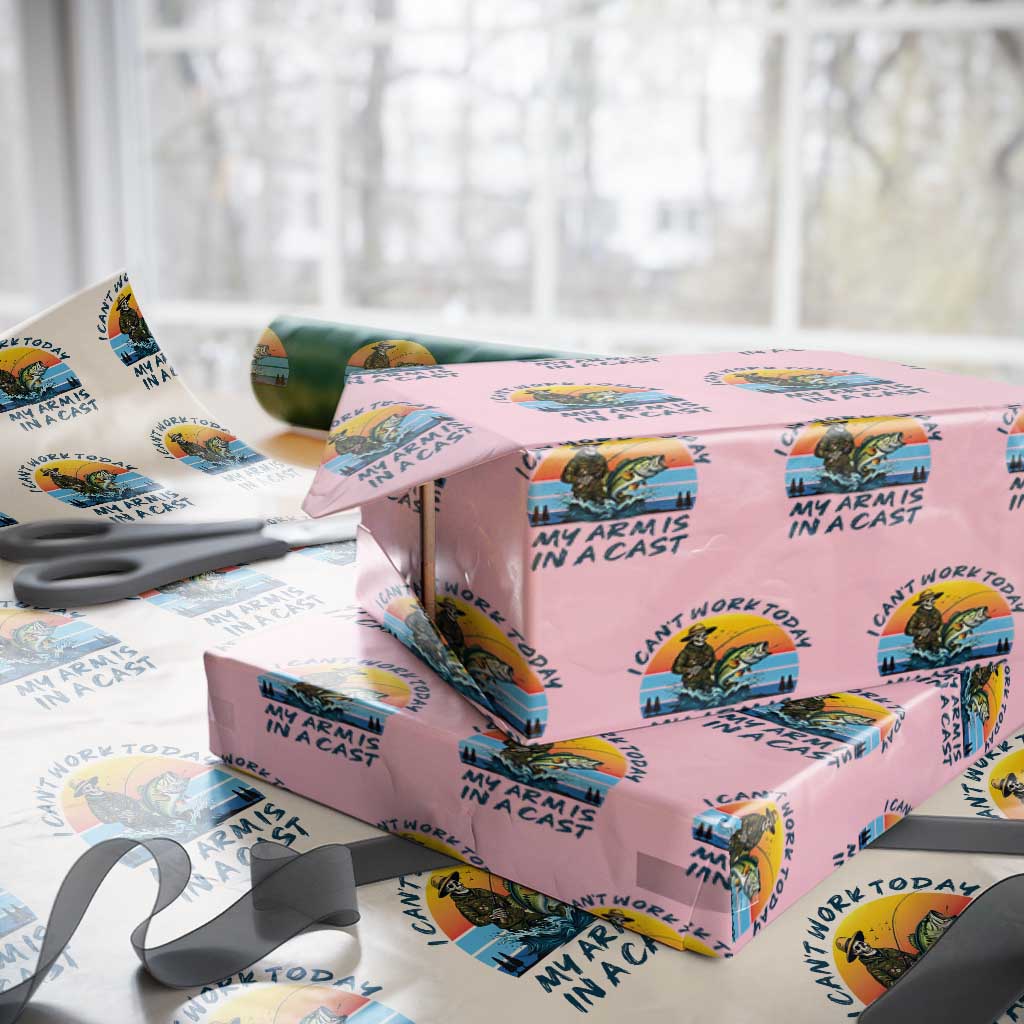 Funny Skeleton Camo Fishing Wrapping Paper Roll I Can Not Work Today My Arm Is In A Cast TS14 Light Pink Print Your Wear