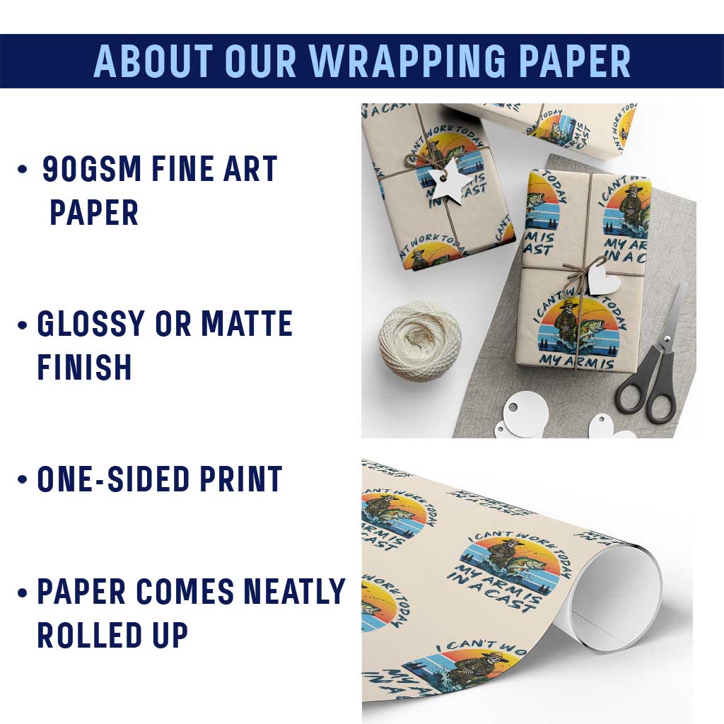 Funny Skeleton Camo Fishing Wrapping Paper Roll I Can Not Work Today My Arm Is In A Cast TS14 Print Your Wear