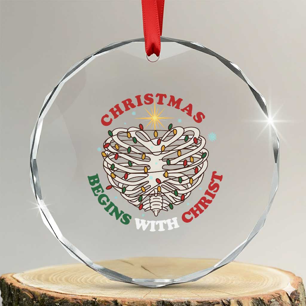 Funny Skeleton Christian Crystal Glass Ornament Christmas Begins With Christ TS14 Transparent Glass 3'' Circle Print Your Wear