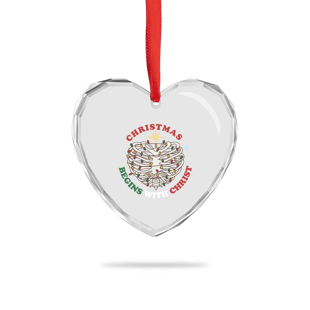 Funny Skeleton Christian Heart Crystal Glass Ornament Christmas Begins With Christ TS14 Print Your Wear