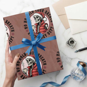 Funny Skeleton Christmas Wrapping Paper Roll Ho Ho Hold Your Breath Radiolocy Dept TS14 Mocha Print Your Wear