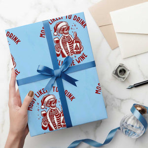 Funny Skeleton Christmas Wrapping Paper Roll Most Likely To Drink All The Wine TS14 Light Blue Print Your Wear
