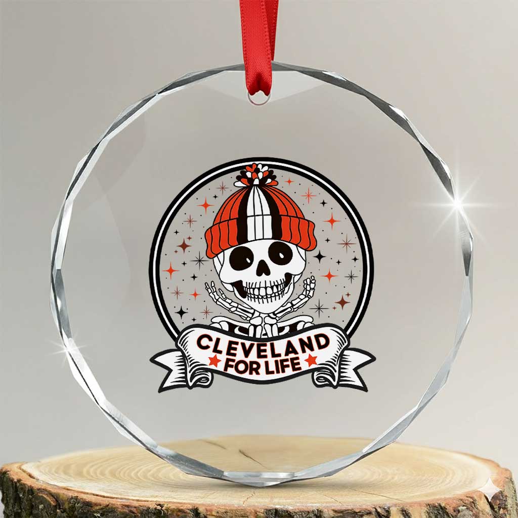 Funny Skeleton Dark Football Lover Crystal Glass Ornament Cleveland For Life TS12 Transparent Glass 3'' Circle Print Your Wear