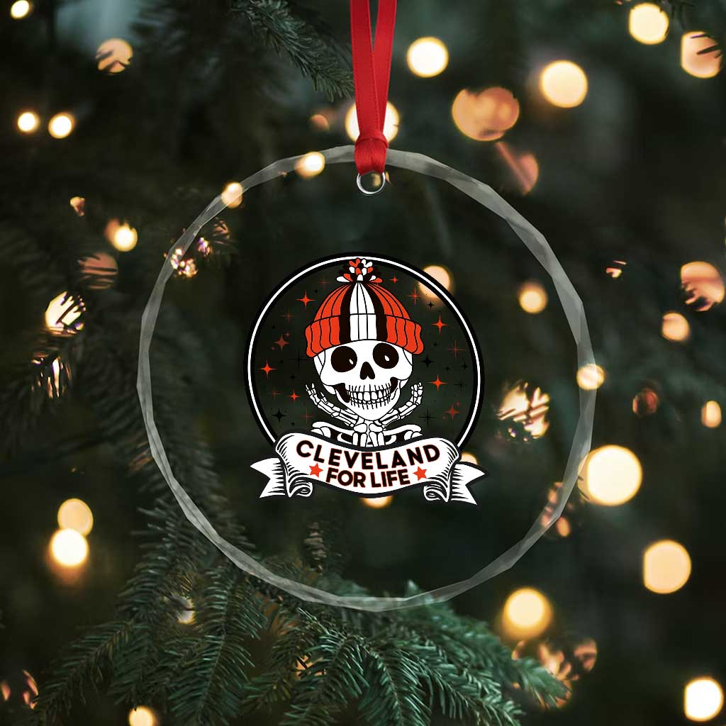 Funny Skeleton Dark Football Lover Crystal Glass Ornament Cleveland For Life TS12 Print Your Wear