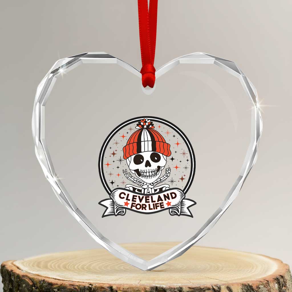 Funny Skeleton Dark Football Lover Heart Crystal Glass Ornament Cleveland For Life TS12 Transparent Glass 3'' Heart Print Your Wear
