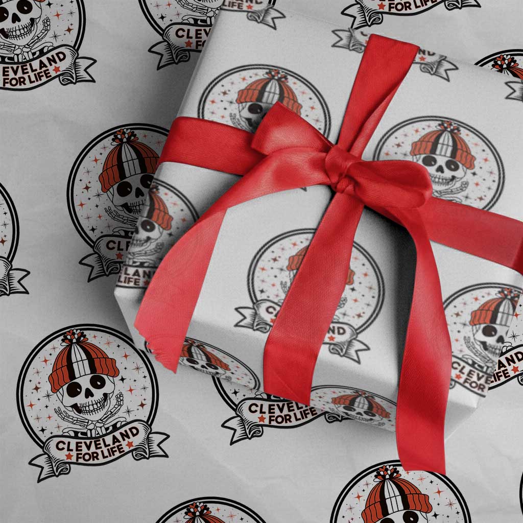 Funny Skeleton Dark Football Lover Wrapping Paper Roll Cleveland For Life TS12 White Print Your Wear