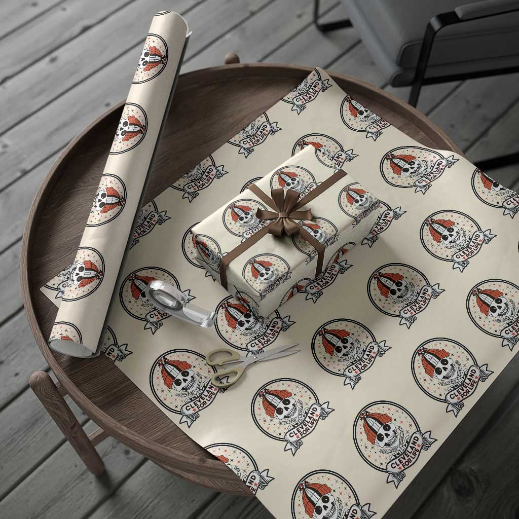 Funny Skeleton Dark Football Lover Wrapping Paper Roll Cleveland For Life TS12 Beige Print Your Wear