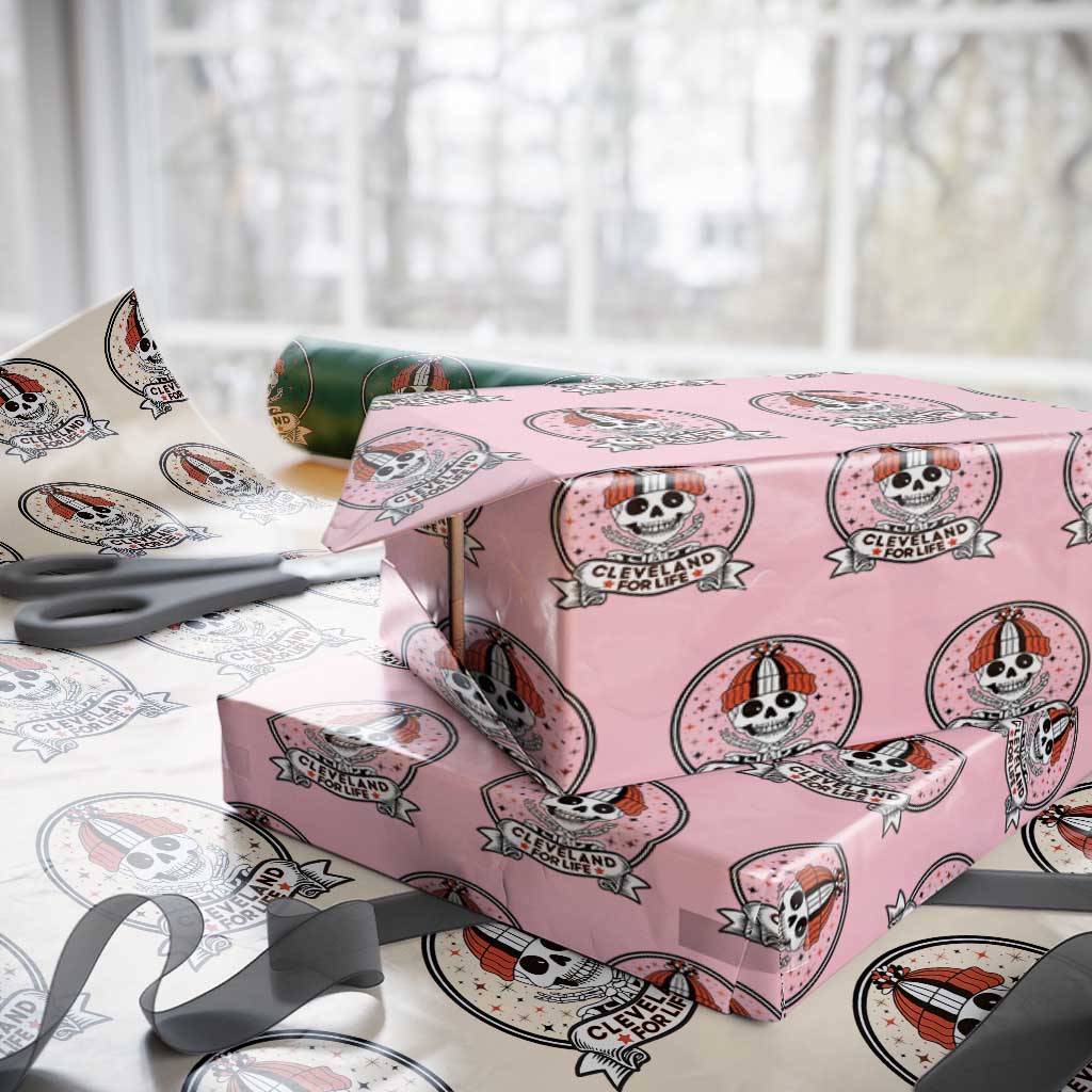 Funny Skeleton Dark Football Lover Wrapping Paper Roll Cleveland For Life TS12 Light Pink Print Your Wear