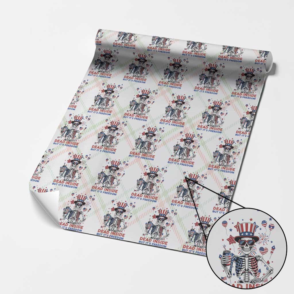 Funny Skeleton Dead Inside But Its Freedom Wrapping Paper Roll Patriotic Gift TS12 Christmas Plaid Print Your Wear