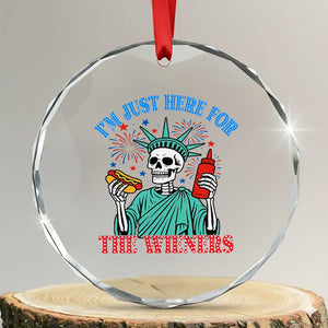 Funny Skeleton Lady Liberty Crystal Glass Ornament I'm Just Here For The Wieners 4th Of July Hot Dog TS02 Transparent Glass 3'' Circle Print Your Wear