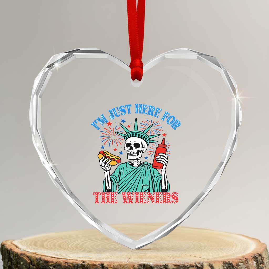 Funny Skeleton Lady Liberty Heart Crystal Glass Ornament I'm Just Here For The Wieners 4th Of July Hot Dog TS02 Transparent Glass 3'' Heart Print Your Wear