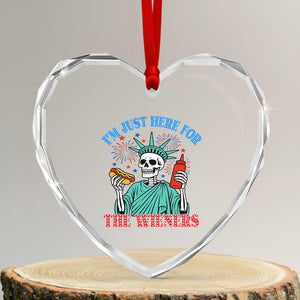 Funny Skeleton Lady Liberty Heart Crystal Glass Ornament I'm Just Here For The Wieners 4th Of July Hot Dog TS02 Transparent Glass 3'' Heart Print Your Wear