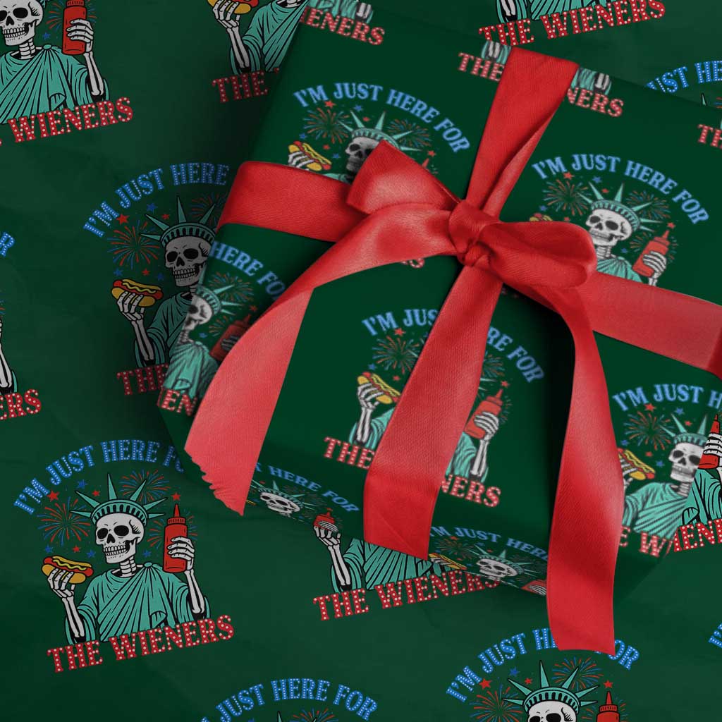 Funny Skeleton Lady Liberty Wrapping Paper Roll I'm Just Here For The Wieners 4th Of July Hot Dog TS02 Green Print Your Wear