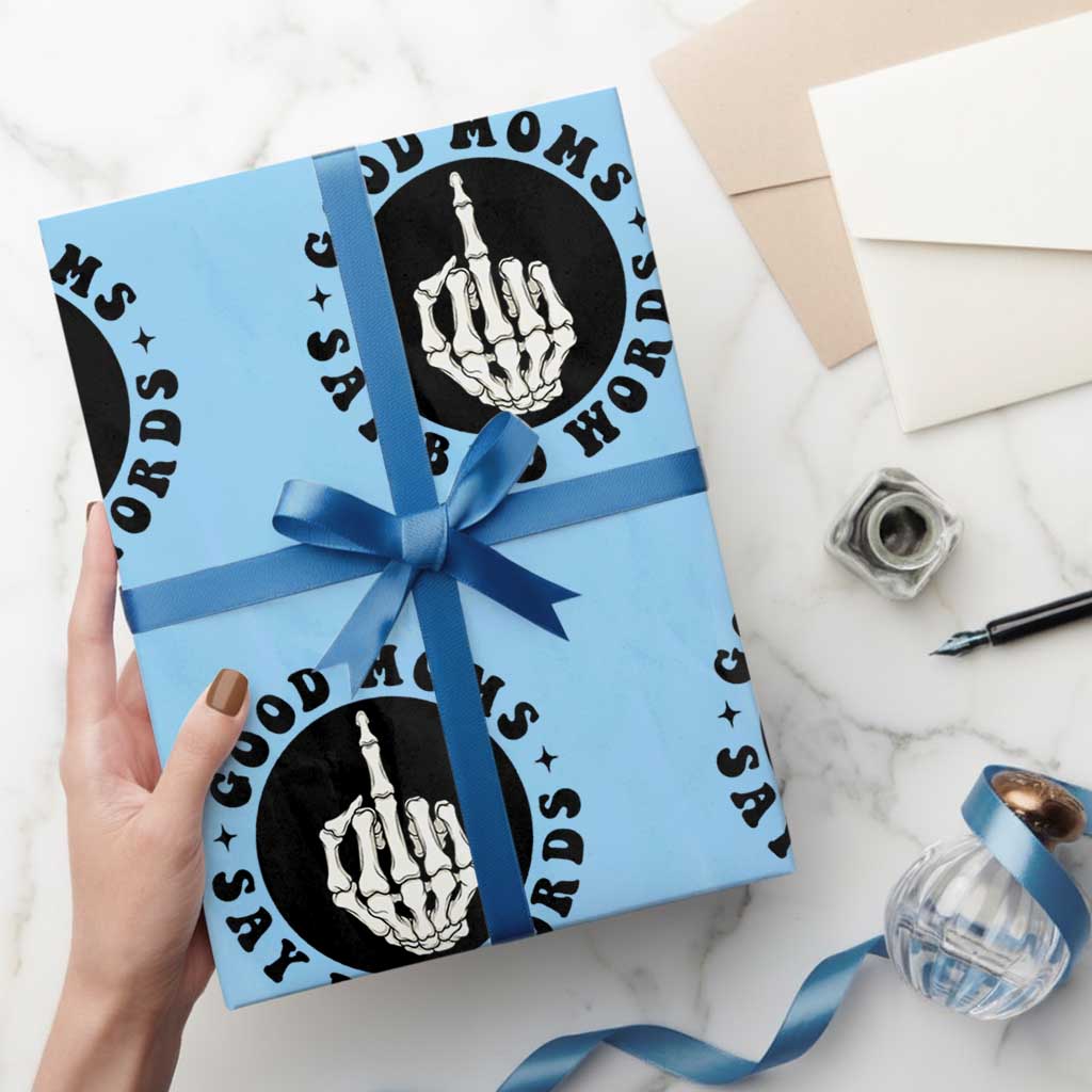 Funny Skeleton Mom Quote Wrapping Paper Roll Good Moms Say Bad Words TS12 Light Blue Print Your Wear