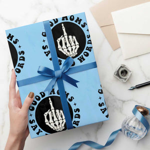 Funny Skeleton Mom Quote Wrapping Paper Roll Good Moms Say Bad Words TS12 Light Blue Print Your Wear