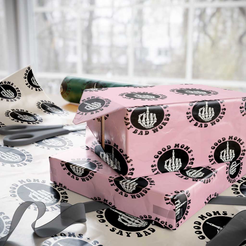 Funny Skeleton Mom Quote Wrapping Paper Roll Good Moms Say Bad Words TS12 Light Pink Print Your Wear