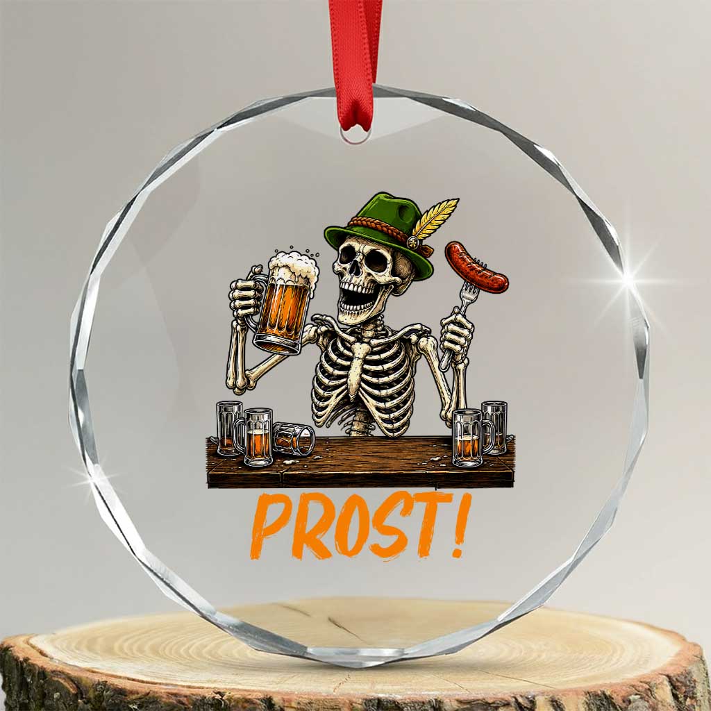 Funny Skeleton Oktoberfest Crystal Glass Ornament Prost Beer Lover Bavarian Gift TS12 Transparent Glass 3'' Circle Print Your Wear