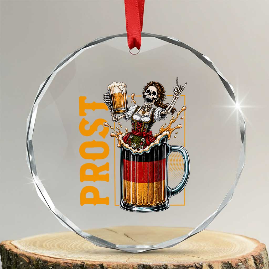 Funny Skeleton Oktoberfest Crystal Glass Ornament Spooky Prost German Beer Drinker Graphic TS12 Transparent Glass 3'' Circle Print Your Wear