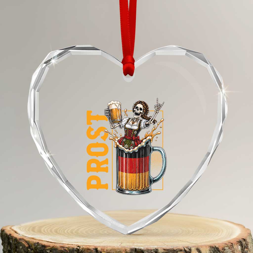 Funny Skeleton Oktoberfest Heart Crystal Glass Ornament Spooky Prost German Beer Drinker Graphic TS12 Transparent Glass 3'' Heart Print Your Wear