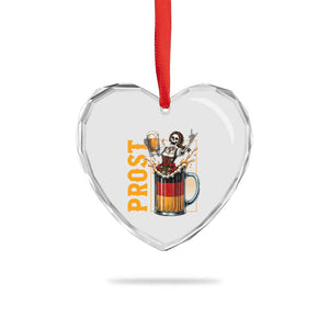 Funny Skeleton Oktoberfest Heart Crystal Glass Ornament Spooky Prost German Beer Drinker Graphic