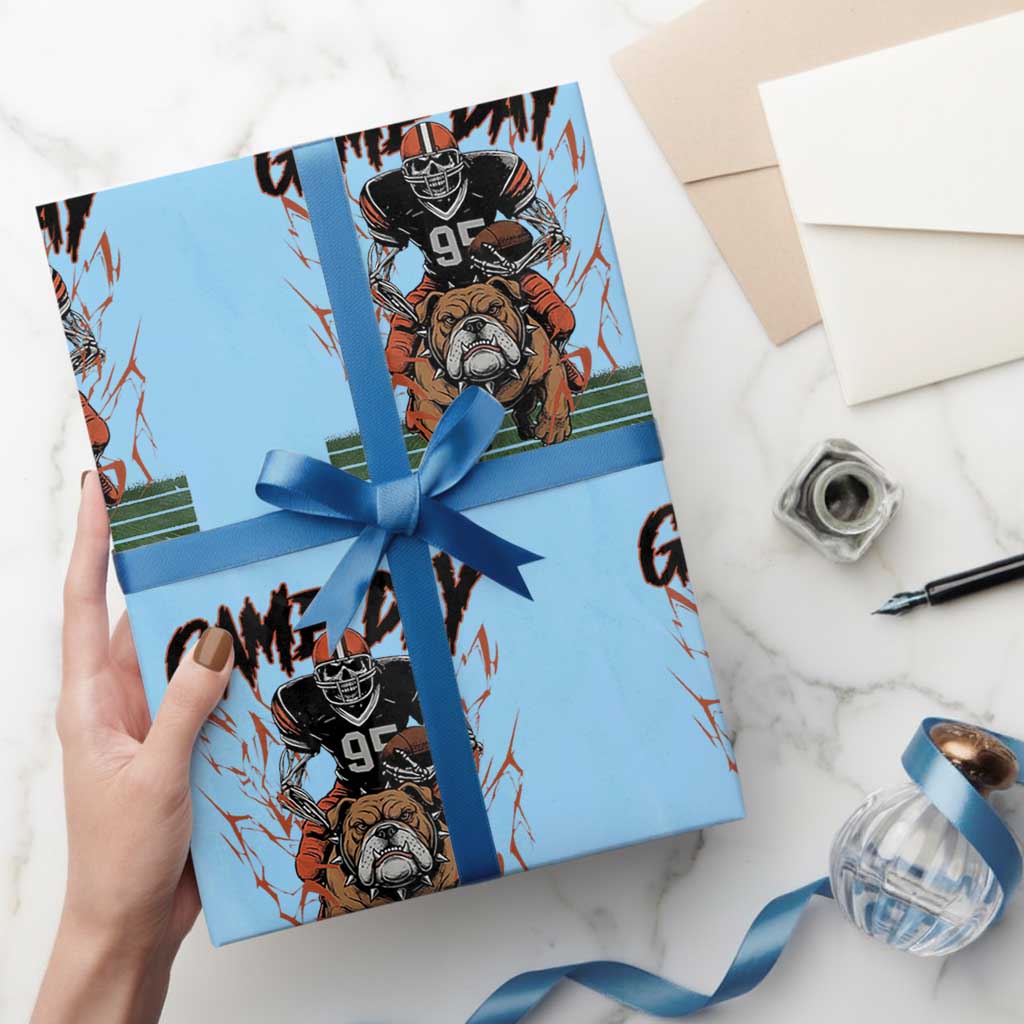Funny Skeleton Playing Football Wrapping Paper Roll Game Day Gift TS12 Light Blue Print Your Wear