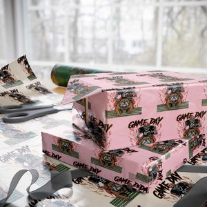 Funny Skeleton Playing Football Wrapping Paper Roll Game Day Gift TS12 Light Pink Print Your Wear