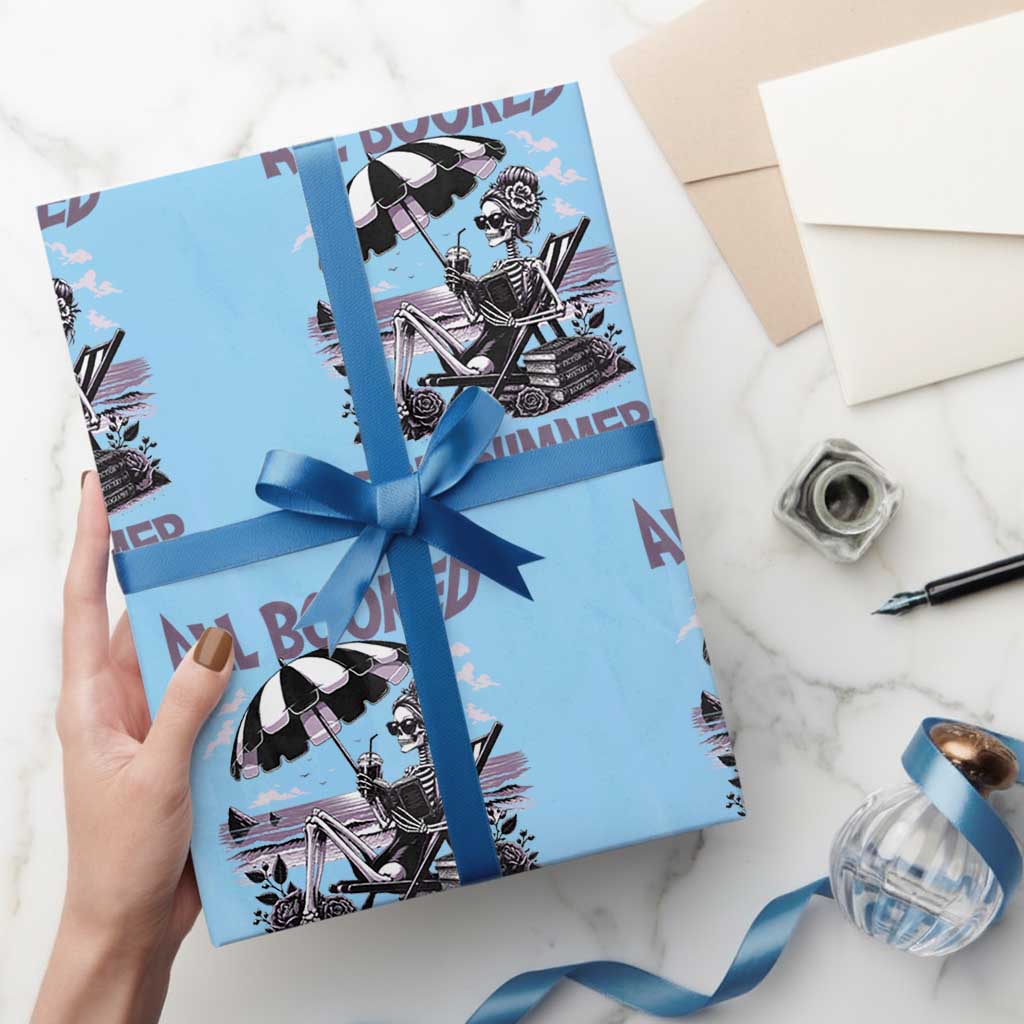 Funny Skeleton Reading At The Beach Wrapping Paper Roll All Booked For Summer TS12 Light Blue Print Your Wear